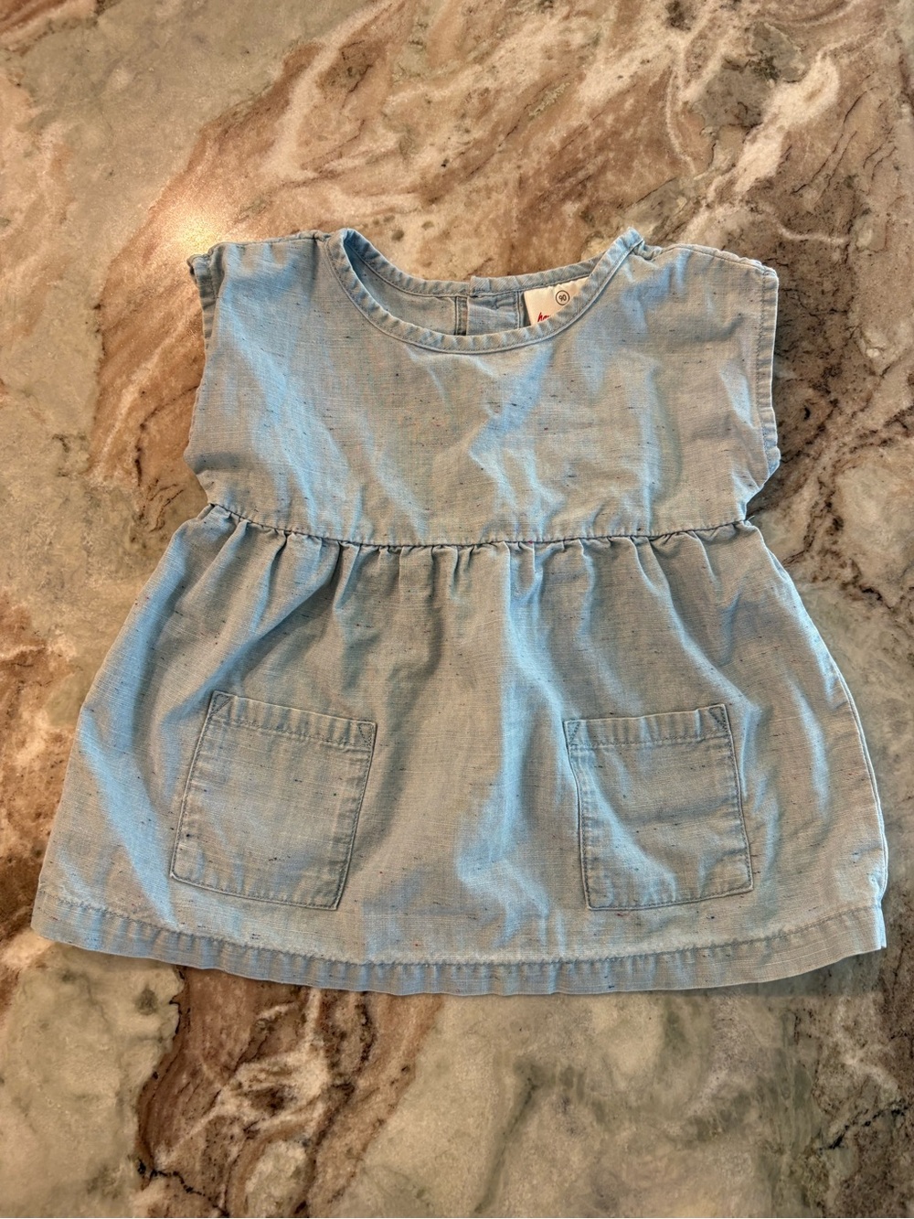 Hanna Andersson Chambray Speckled Short Sleeve Tunic Top Girls 3T Buttons